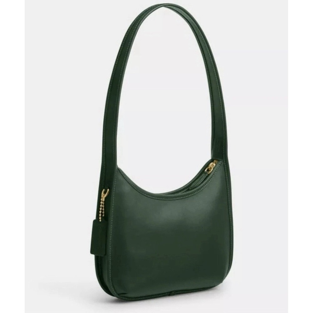 Coach Curve Zip Shoulder Bag in Brass/Hunter Green Glovetanned Leather NWT - Picture 2 of 9